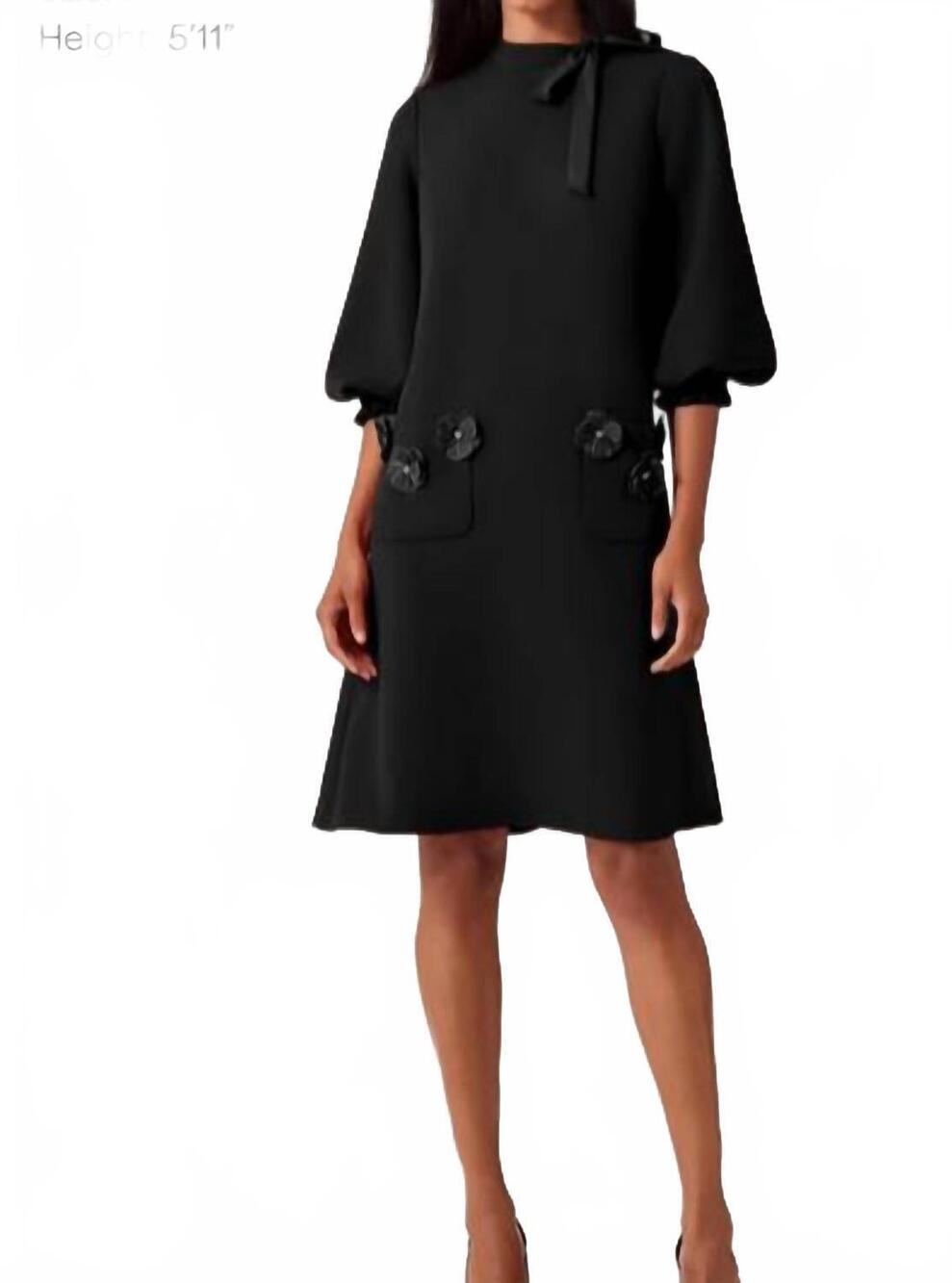 NEW TERI JON crepe tie back flower dress in black